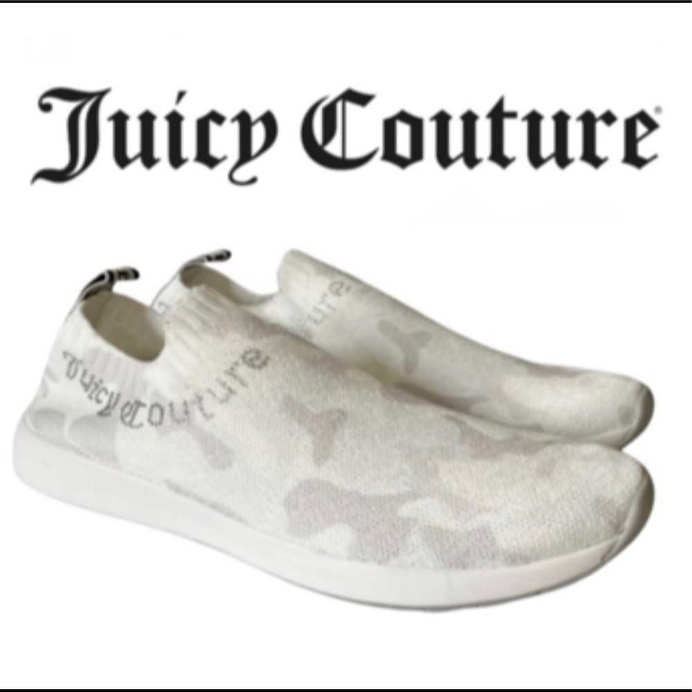 RARE Worn once Juicy Couture Avarie White & Gray Camouflage Sneakers Slip on